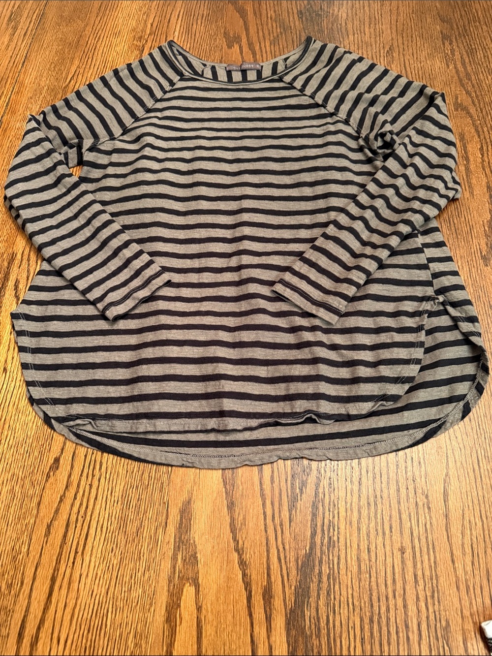 Linen Cotton Striped Pocket Swing Tunic Top M Cut Loose Made in USA